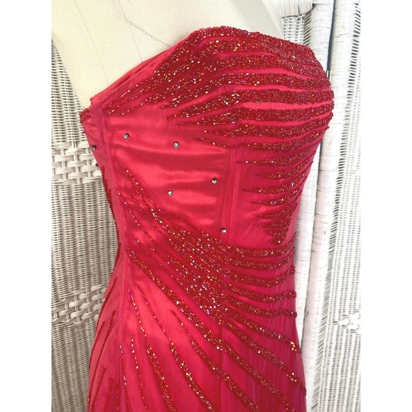 Caché Raspberry Pink Strapless Dress Rhinestone Gown Formal Prom M - Picture 4 of 14